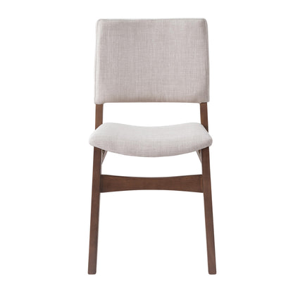 Upholstered Stackable Dining Chairs Set of 2 Linen Fabric Seat Backrest, Solid Wood Frame, Rustic Kitchen Chairs for Dining Room, Living Room, Dark Walnut BM21