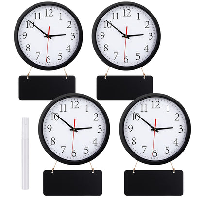 Juinte 4 Pcs Silent Wall Clocks 10 Inch with Chalkboards and Marker, Battery Operated Round Multi Time Zone Clocks for Home, Kitchen, School, Office, Reception Areas, Classroom Decor
