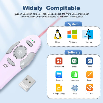 QUI 2 Pack Wireless Presenter PowerPoint Clicker, RF 2.4GHz USB Presentation Clicker for Google Slides, Keynote, Mac, Windows (USB, Purple)