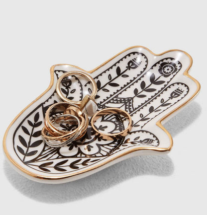 MADE BY LUCKY Jewelry Trinket Ring Dish Ceramic Hamsa Evil Eye Hand of Fatima Holder Key Ashtary Trinket Plate Bowl Small Boho Home Decorative Cute Decor Jewelry Tray Dish Gift Mom Brithday