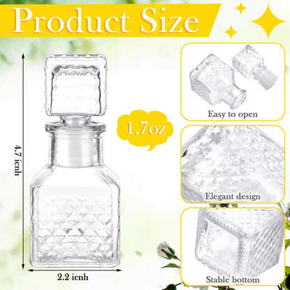 Chuangdi 24 Pcs Mini Glass Wine Bottles 1.7oz Glass Tequila Bottles with Stopper Decorative Tequila Bottle for Whiskey Vanilla Extract Champagne Wedding Baby Shower Party Favors(Square Style)