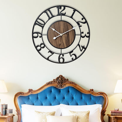 Tixmtry Large Metal Wall Clock, 20 Inch Retro Decorative Silent, Non Ticking, Battery Operated Modern Big Wood Wall Clock for Living Room, Farmhouse, Bedroom, Fireplace, Kitchen, Office, Home Decor