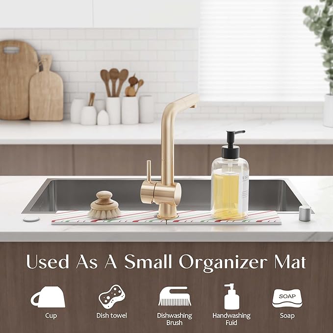 Stone Faucet Mat for Kitchen Sink, Diatomite Drying Stone Mat for Kitchen
