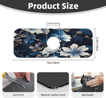 Blue flowers Kitchen sink faucet pad, strong water absorption, anti slip
