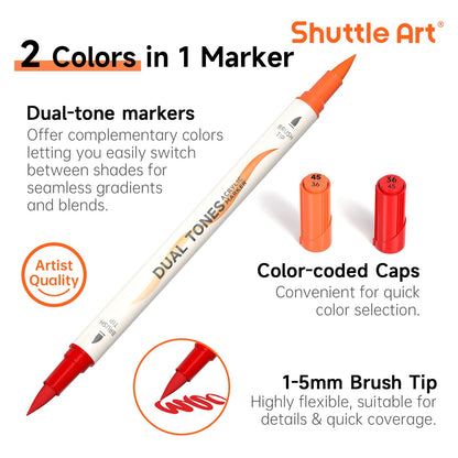 Shuttle Art 120 Colors Dual Tone Acrylic Paint Markers, 60 Pack Acrylic Paint Pens Set for Rock Painting, Ceramic, Wood, Canvas, Glass, Stone, Fabric, Card Making, DIY Crafts & Art Supplies