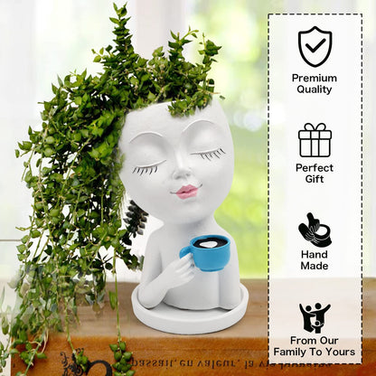 Toparad Face Flower Pot Head Planter for Indoor Outdoor, Unique Succulent Planter with Drainage Hole, Cute Lady Face Plant Pots Coffee Table Decor Gift IdeaI for Mother and Appreciation Christma