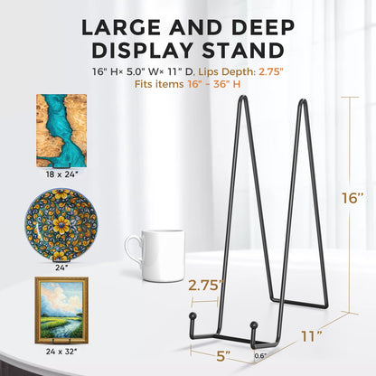 TR-LIFE 16 Inch Black Metal Plate Stand (3 Pack) - Heavy Duty Picture and Display Stand for Large Plates, Frames, Platters and Art