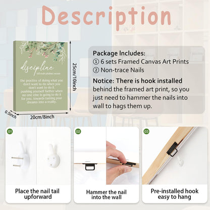 HPNIUB Office Motivational Wall Art, Teamwork Inspirational Quotes Wall Decor, Set Of 6 Piece (8x10inch,Framed) Positive Posters Decoration Success Sign for Workplace Gym Home Classroom
