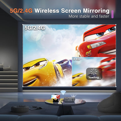 Mini Projector, VOPLLS 1080P Full HD WiFi Bluetooth Video Projector, Portable Outdoor Home Theater Movie Projector, 50% Zoom, Compatible with HDMl, USB, AV, Smartphone/Tablet/Laptop (15000L)