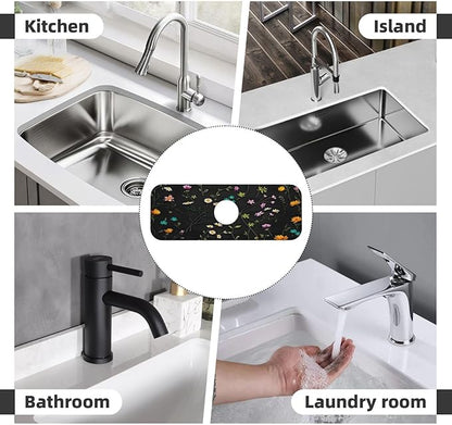 Flower Branch Pattern Design Cute Kitchen sink faucet pad, strong water