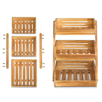 Merysen 3-Tier Wooden Fruit Basket For Kitchen Countertop, Bread Vegetable Basket Bowl Stand, Large