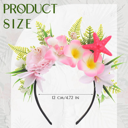 KorViSHOW Hawaiian Flower Crown Headband, Artificial Pink Orchid Plumeria Hawaii Floral Headpiec, Tropical Starfish Flower Headbands for Summer Beach Hula Dance Hair Accessories Party Favor Supplies