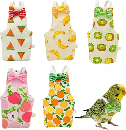 5-Piece Set Bird Diaper, Parrot Diaper, with Peach, Orange, Watermelon, Banana, Kiwi Designs, Comfortable Fit for Small Birds