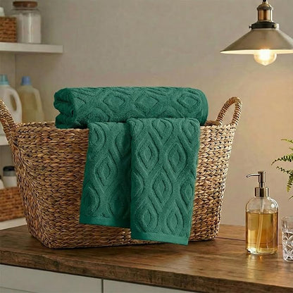 Artoid Mode 2 Pcs Dark Green 3D Diamond Grid Jacquard Hand Towels