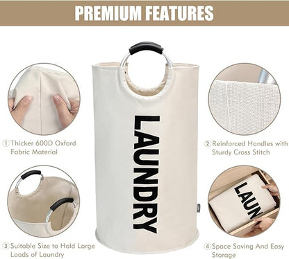 DOKEHOM 90L Large Laundry Basket, Collapsible Laundry Bag, Freestanding Tall