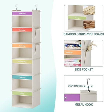 YOUDENOVA 6-Shelf Weekly Hanging Closet Organizer, Weekly Clothes Organizers