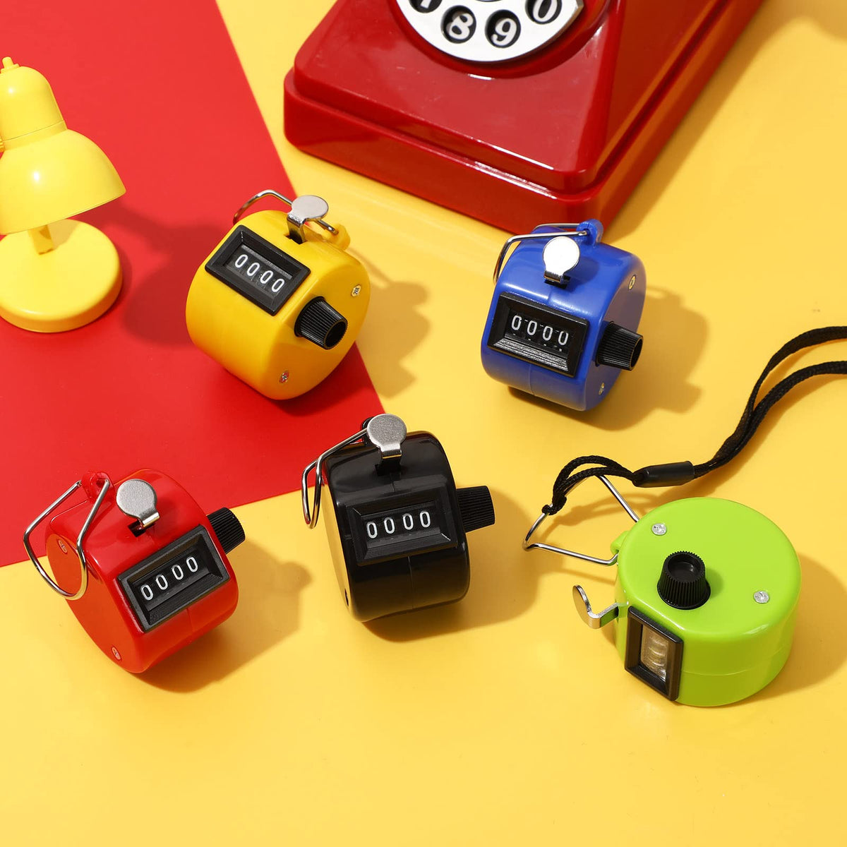 PETKNOWS Colors Handheld Tally Counter Clicker, 5 Pcs 4 Digital Number Click Counter for School Event Golf Sports Office Stadium