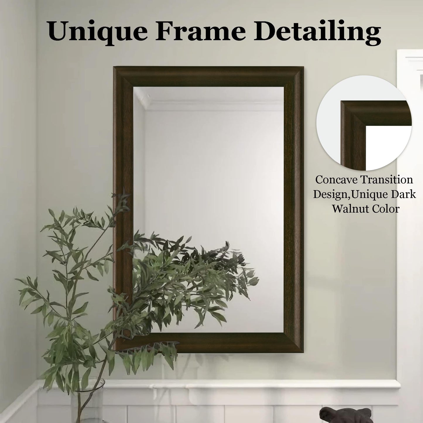 CULER Rustic Wood Wall Mirror for Bathroom,Rectangle 24 x 36 inch Hanging Black Mirrors with Wooden Frame for Living Room,Bedroom,Entryway(Dark Walnut)