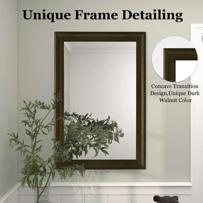 CULER Rustic Wood Wall Mirror for Bathroom,Rectangle 24 x 36 inch Hanging Black Mirrors with Wooden Frame for Living Room,Bedroom,Entryway(Dark Walnut)