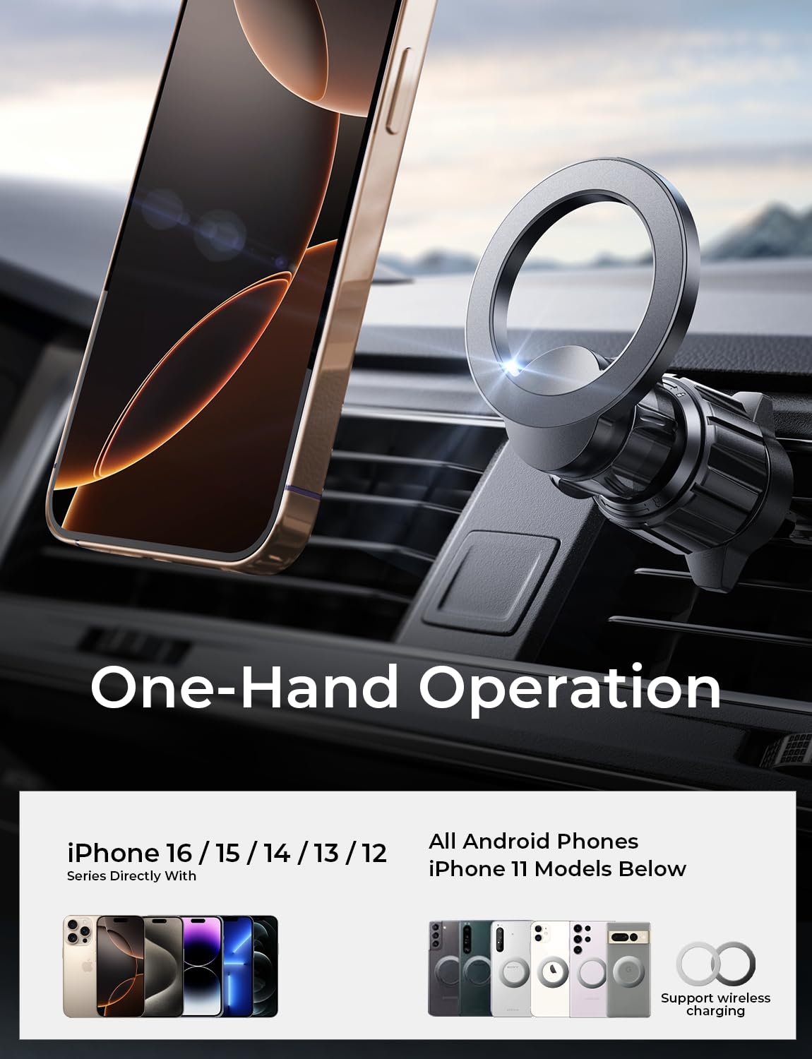 LISEN for MagSafe Car Mount iPhone 17 Car Accessories for Men Women Interior,Magnetic Phone Holder for Car [95% Increase Magnetic] Truck Vent Phone Mount 2X Mat Fit GPS iPhone 17 Pro Max Air 16 15