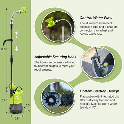 FLUENTPOWER 1/2HP Rain Barrel Pump, 1050GPH Submersible Water Pump with Float Switch and 26ft Cable, Drainage Water from Hot Tub Cellars Rain Barrel Ponds Pools