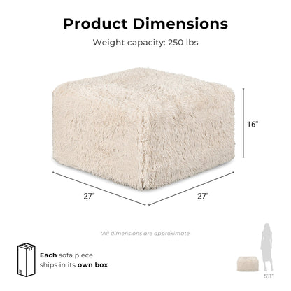 Furniture of America Havyn Modern Faux Fur 1-Seater Square Modular Foam Ottoman, Compressed Couch in a Box, No Assembly Required, for Living Room and Office, Taupe