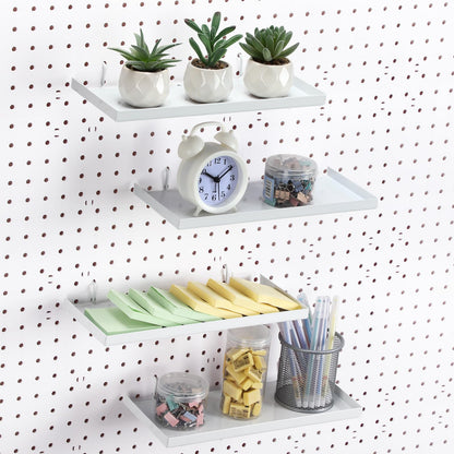 Lineshading 4 Pcs Pegboard Shelves, 12 x 5 Inch Metal Shelf Brackets Pegboard Tray Accessories Wall Organizer for Craft Room Home Garage Nursery Workbench Kitchen (White)