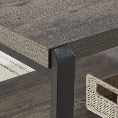 EXCEFUR Coffee Table with Storage Shelf, Rustic Wood and Metal Cocktail Table for Living Room, Grey