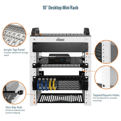 Tecmojo 6U Network Rack, 10 inch Mini Server Rack with 2 Side Translucent Panels & 2 Top Handles, 7.87 inch Deep, for 10 inch IT Equipment & A/V Devices, White