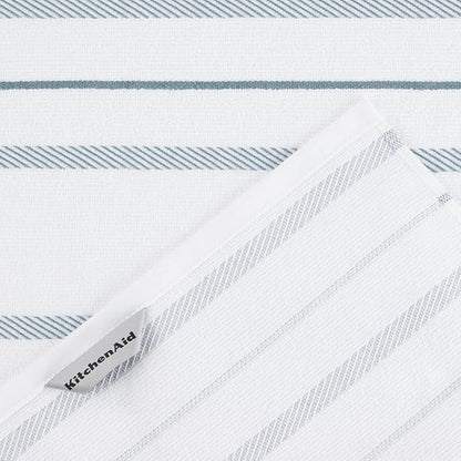 KitchenAid Albany Kitchen Towel 4-Pack Set, Fog Blue/White