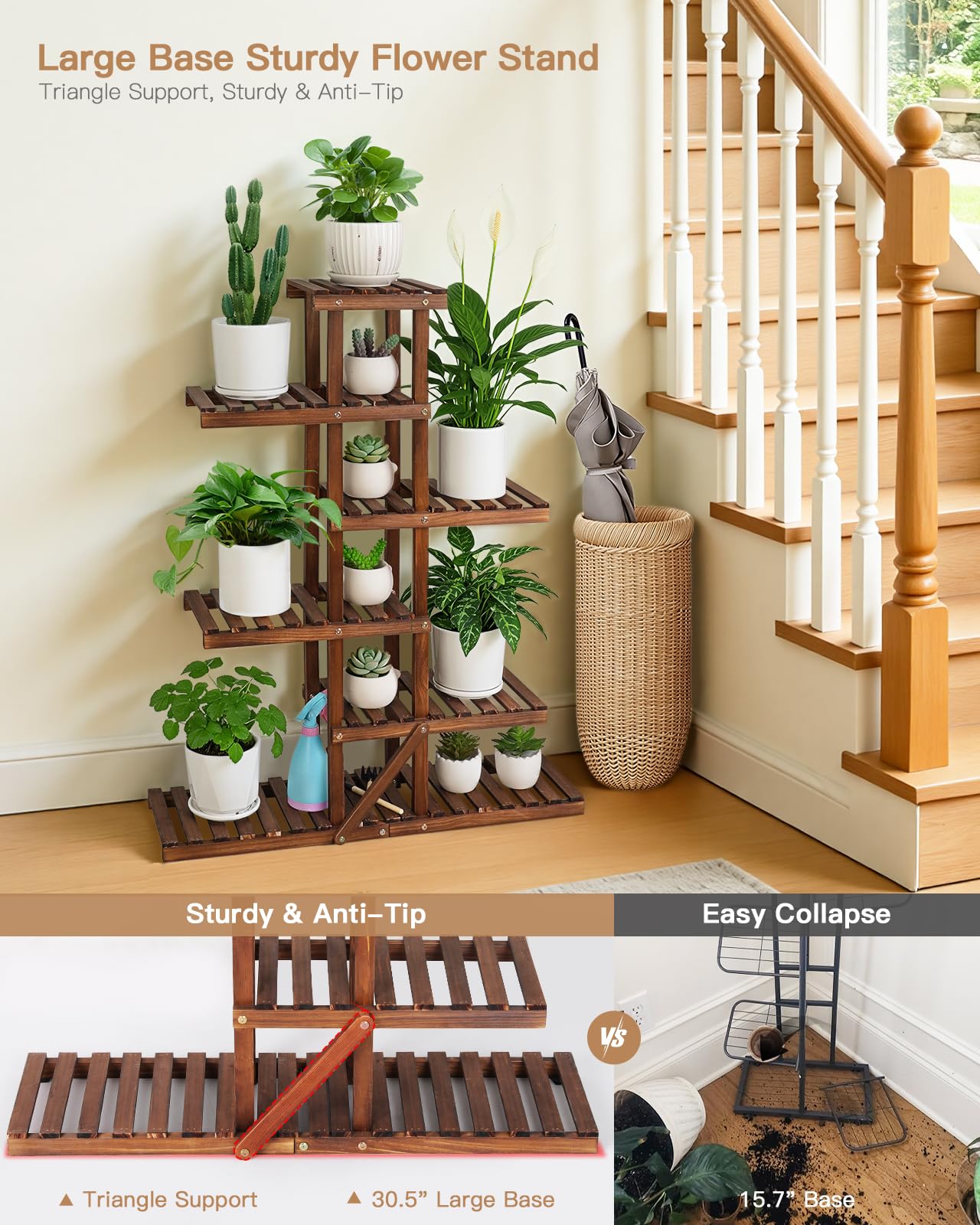 OcBuct Wood Plant Stand Shelf 6 Tier