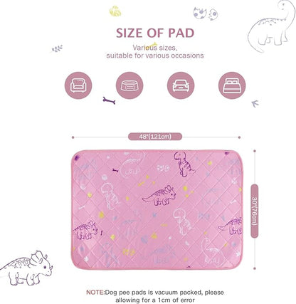 IEUUMLER Washable Pee Pads for Dogs, 2 Pack Non-Slip & Waterproof Pack Whelping Pad, Reusable Washable Puppy Potty Training Pad with Fast Absorbent for Playpen EU007 (Pink Dinosaur, 48"X30"-2pcs)
