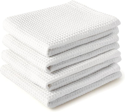 Encasa XO Kitchen Dish Towels Set | White | Waffle Weave and Flat Hand Tea