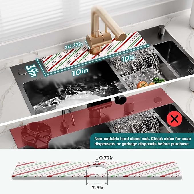 Stone Faucet Mat for Kitchen Sink, Diatomite Drying Stone Mat for Kitchen