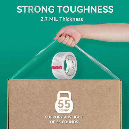 FugaCity Clear Packing Tape Refills (36 Rolls),Heavy Duty Packaging Tape for Moving Sealing, Moving Supplies,2.7 Mil Thick, 1.88 in Wide,65 Yards Per Roll,Total 2340 Yards