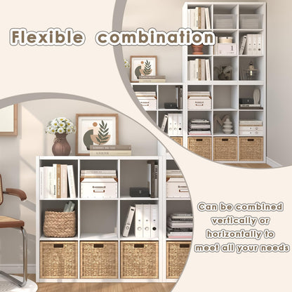 Endearing Limons【2026 Wooden Thick Border 9 Cube Shelf Storage Organizer with Anti-Tipping Kits + Reversible Open Back Bookcase (11 x 11 Unit Cell White)