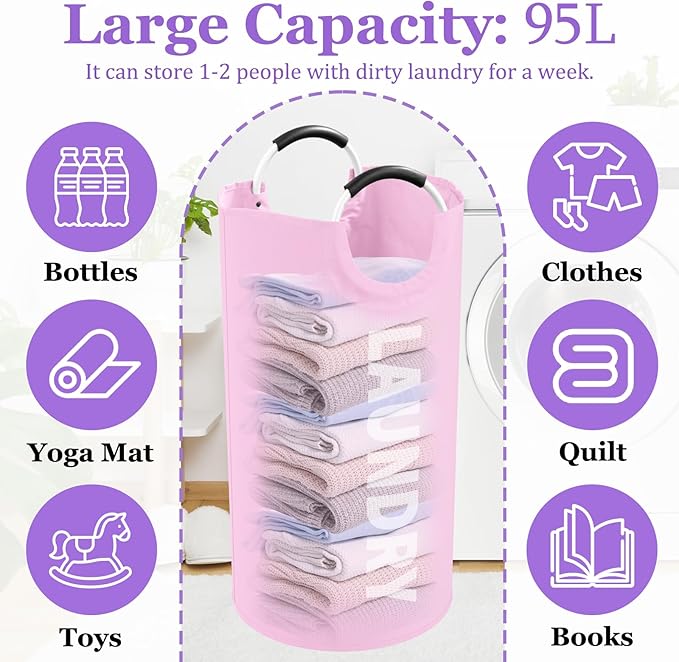 2Pcs Foldable Pink Laundry Basket
