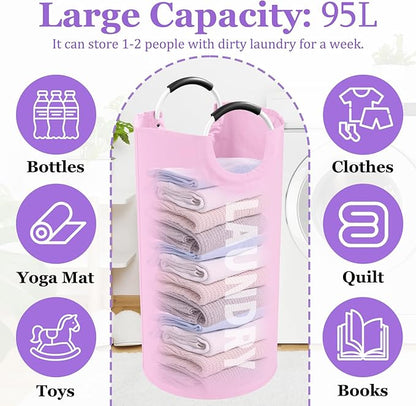2Pcs Foldable Pink Laundry Basket