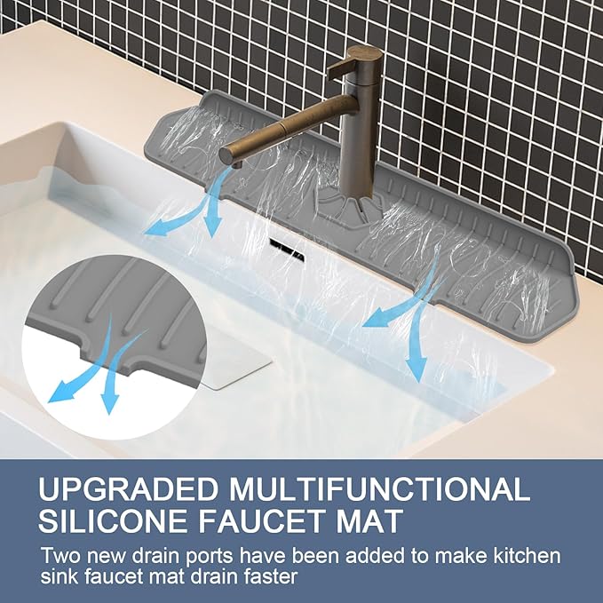 Sink Drain Mat Behind Faucet, Faucet Guard Draining Mat, 90° Foldable Tap