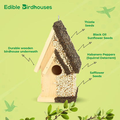 Edible Birdhouse - Birdseed Bird Feeder, Wooden Birds House Covered in Wild Bird Food, Squirrel Resistant Birds Feeders for Outside Hanging, Watching Gift for Garden Lovers, (TD)