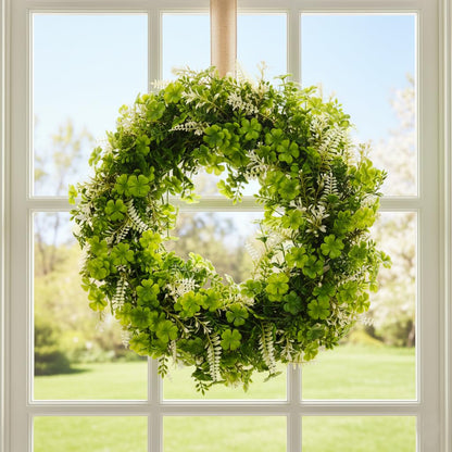 Erizhaltic 20" Artificial Green Leaf Wreath with 10 Detachable Seasonal Signs & Lights - Lush Boxwood Spring Wreath for Front Door, Includes Hanger & Bow - All-in-One DIY Floral Kit Home Decor