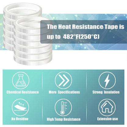 MEBMIK 12 Rolls 10mm x33m(108ft) Clear Heat Tape,Transparent High Temperature Heat Resistant Tape,Heat Transfer Tape for Heat Press and Sublimation,Heat Transfer Vinyl,No Residue
