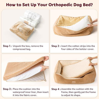Cooling Orthopedic Dog Bed Medium Size Dogs - Memory Foam for Joint Pain & Arthritis, Comfort Pet Bed w/Washable Removable Cover & Waterproof Liner, Dog Couch w/Raised Bolster & Non-Slip Base