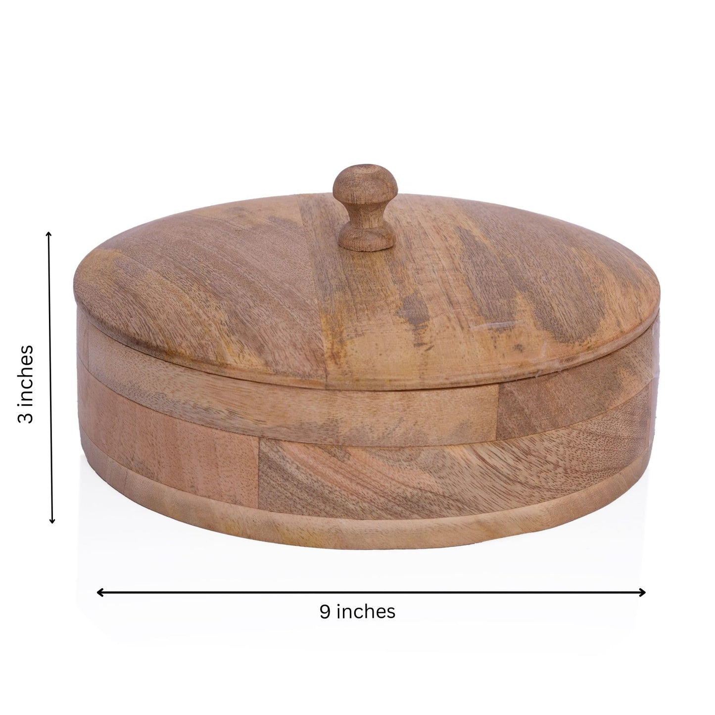 Handcrafted Wooden Mexican Tortilla Warmer Basket Indian Chapati Roti Bread Holder Box Pancake Keeper Serveware Hot Pot Casserole Dish With Lid Home Kitchen Dining Decor, Natural Brown, 9 x 3 Inches