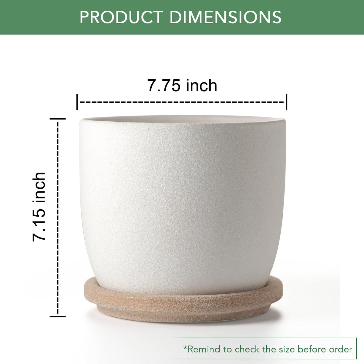 POITONRU Ceramic Flower Pots Indoor-Outdoor: 7.75 Inch Large Planters with Drainage Holes & Saucer - Modern Decorative Plant Pots Ceramic for Home Gardeners (White)