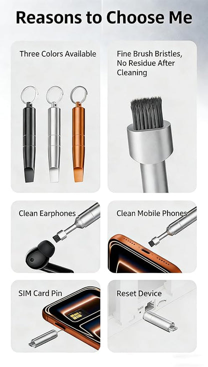 2PCs 3-in-1 Cleaning Brush Mobile Phone Card pin Keychain sim Battery