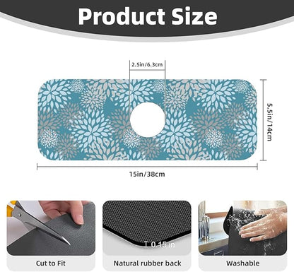 Dahlia Floral Flower Colorful Abstract Kitchen Sink Splash Guard Faucet Mat