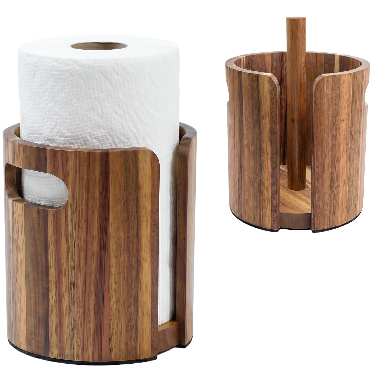 Premium Wood Paper Towel Holder for Kitchen Countertop, Acacia Wooden Kitchen Towel Holder with Splash Guard, Handles & Weighted Non-Slip Base, Home Decor Essentials, for Kitchen, Bathroom, Bar