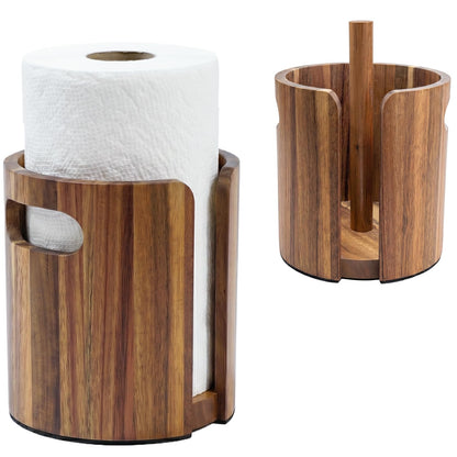 Premium Wood Paper Towel Holder for Kitchen Countertop, Acacia Wooden Kitchen Towel Holder with Splash Guard, Handles & Weighted Non-Slip Base, Home Decor Essentials, for Kitchen, Bathroom, Bar