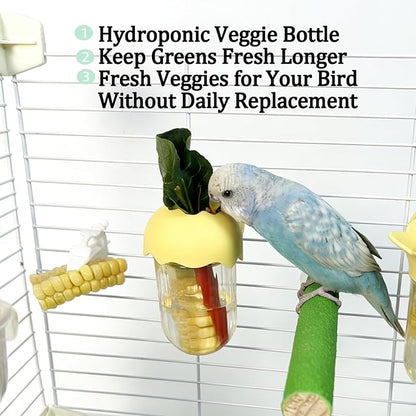 Automatic Bird Cage Feeder No Mess Bird Feeding Station Parrot Vegetable Holder Fruit Clips for Parakeet Cockatoo Canary Lovebirds Budgie (Blue)